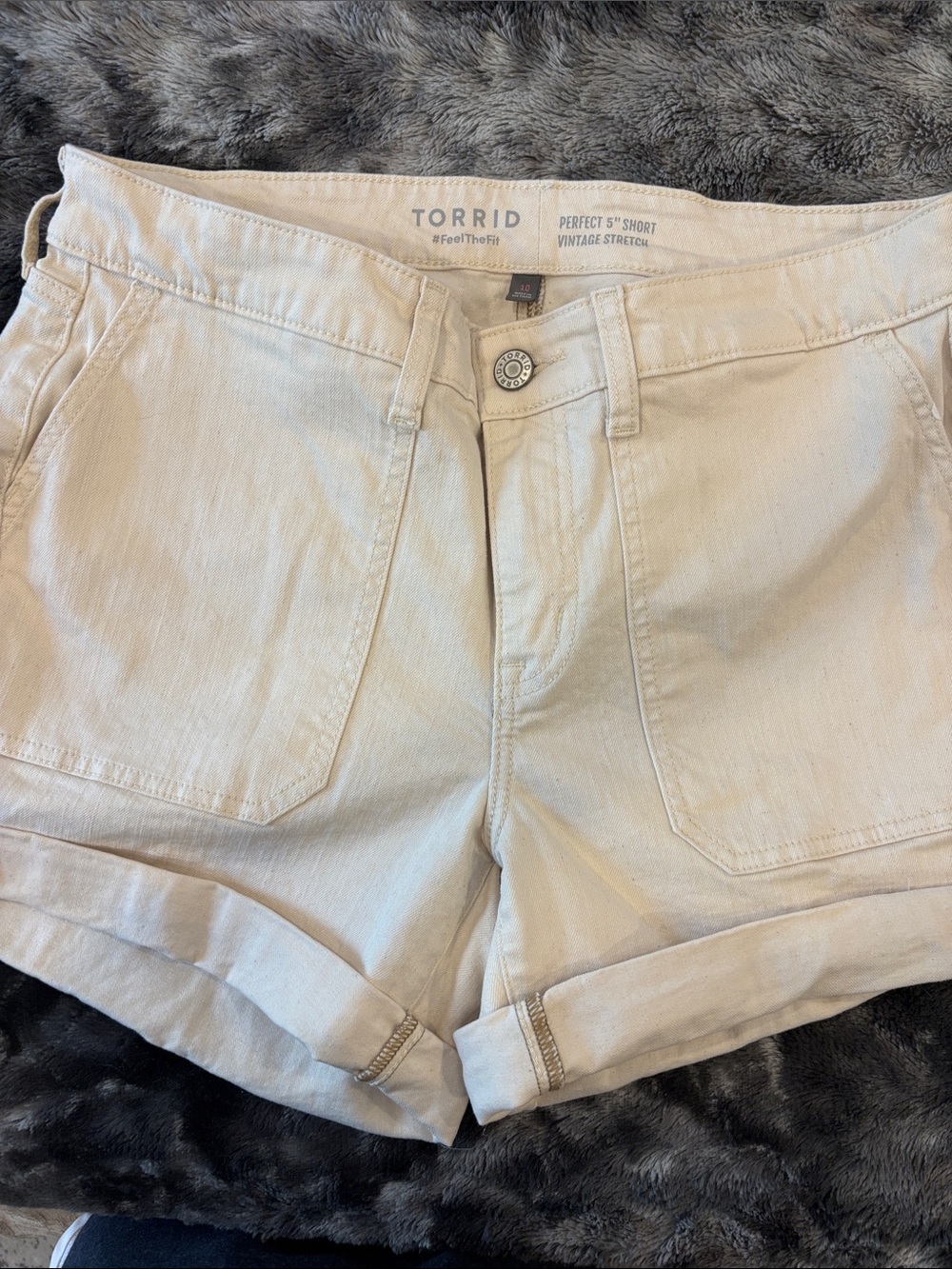 torrid Cream High-Rise Rolled Hem Jean Shorts